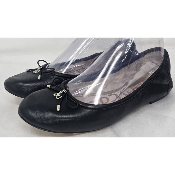 Sam Edelman Felicia Black Leather Ballet Flat Women's Size 7.5M Round Toe Bow - Picture 1 of 12